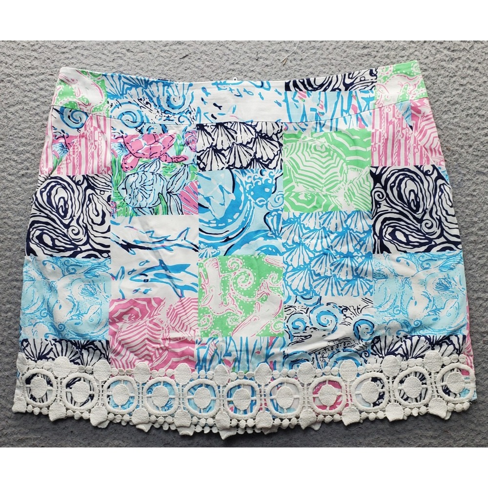 Lilly Pulitzer Golf Skort Womens 8 Multi Ocean Print Lace‎ Detail Back Zip EUC